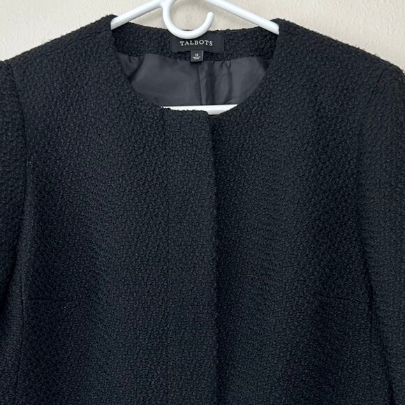 Talbots tweed jacket full zip faux leather pockets classic moto modern lined 12 - Picture 2 of 11